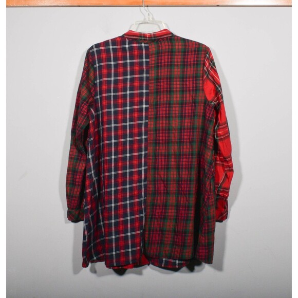 J. Jill Cotton Red Plaid Flannel Patchwork Long Tunic Top Button Up Shirt Sz S - Picture 4 of 4